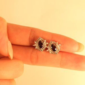 Sterling Silver Crystal Oval Stud Earrings Vintage Red Earrings Minimalist Geome